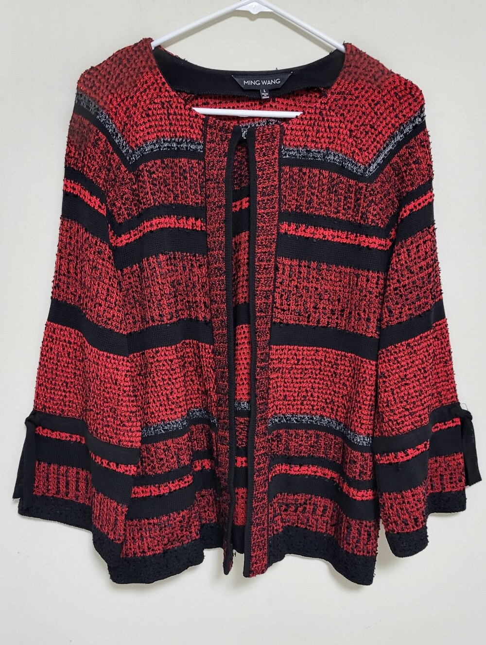 Ming Wang Knit Jacket Red Black Size L Business Office Wear Professional